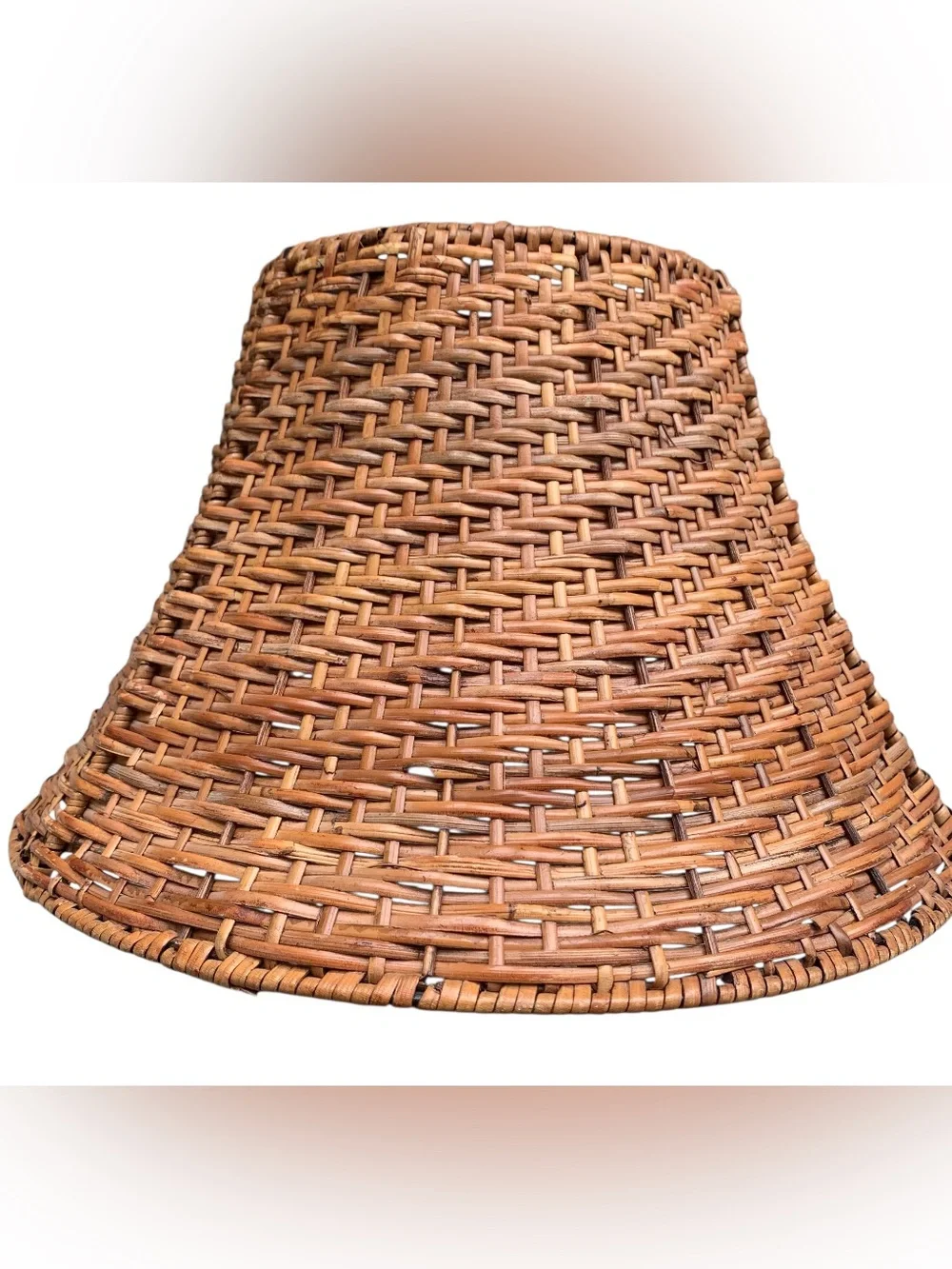 Vintage Rattan Lamp Shade Bamboo Boho Beach Adjustable Brown Bell 8”T - 14”x6.5”